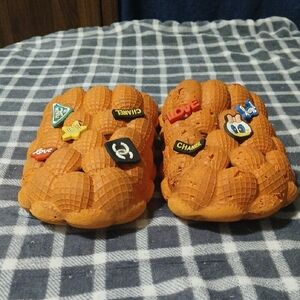 Women's Orange Quilted Slippers with Patches
